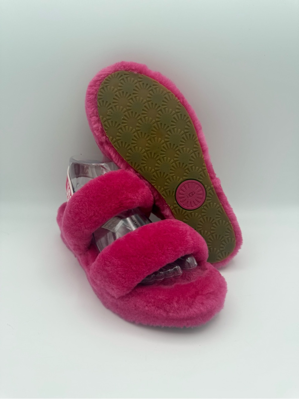 Women's UGG Oh Yeah Pink Sheepskin Fluffy Slip-On Slingback Slippers Size 8
